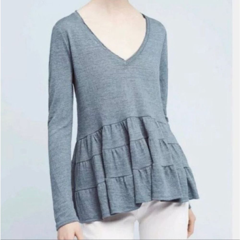 Anthropologie Deletta Teal Thea Tiered Ruffle Top Size Large - Picture 1 of 10